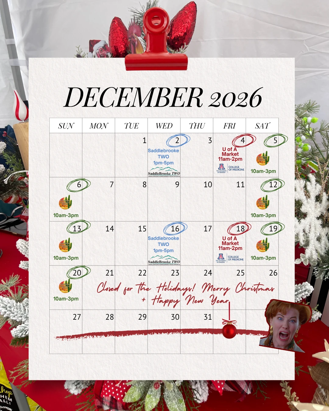 December 2026 Foothills Community Market calendar