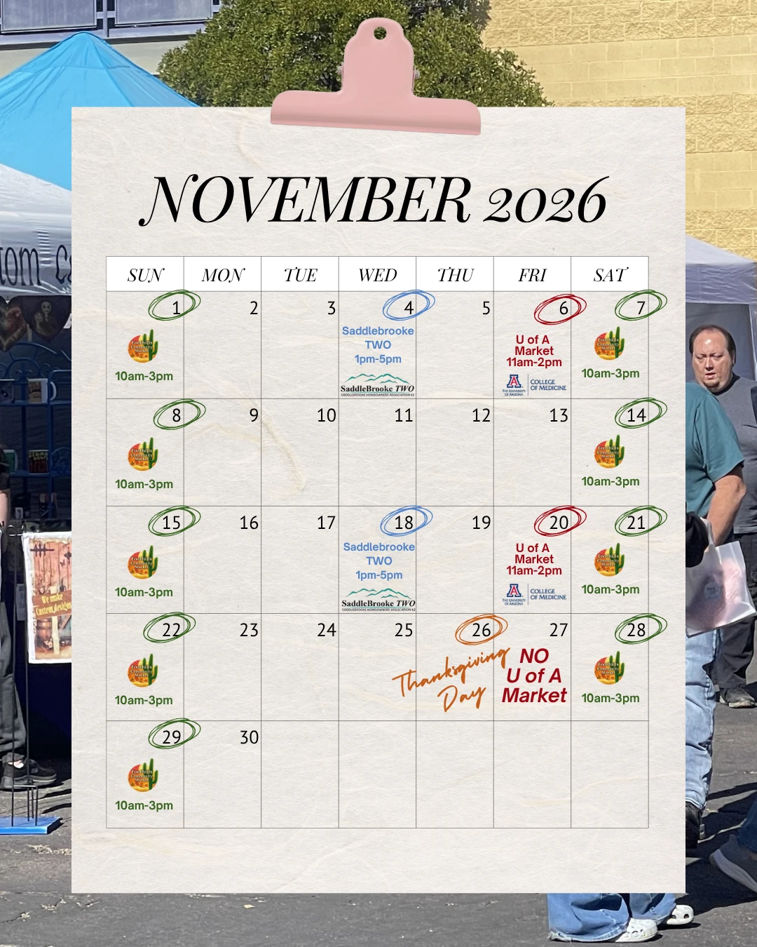 November 2026 Foothills Community Market calendar